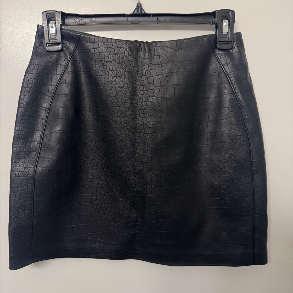 Aqua Embossed Faux Leather Skirt
